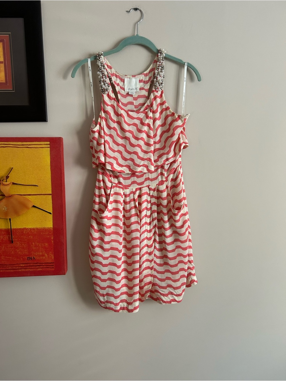 Aryn K Coral & Cream Wavy Print Sleeveless dress